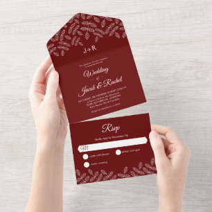 Invitation Tout En Un Elégant Feuilles de jardin Automne Hiver Bourgogne