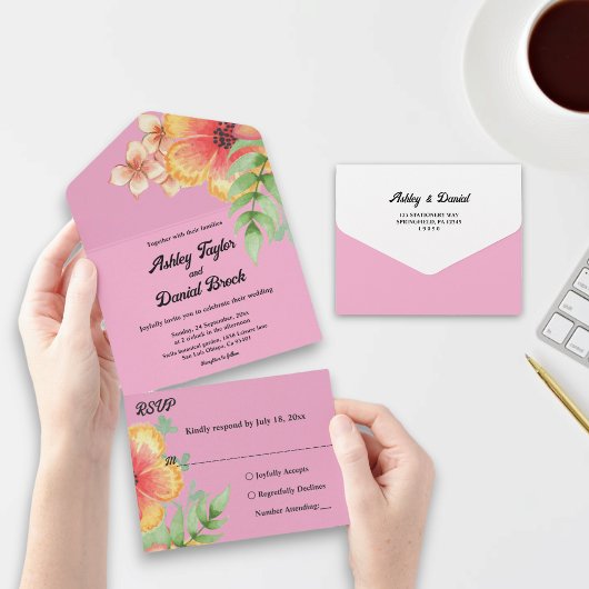 Invitation Tout En Un Élégant Fleur sauvage Blush Rose Fall Floral Maria