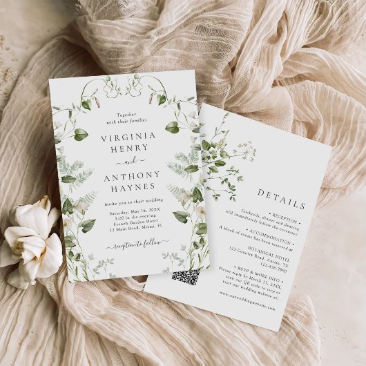 Invitation Tout en un Elegant Fleur sauvage d'aquarelle Maria