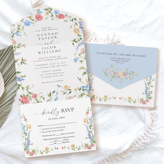 Invitation Tout En Un Élégant Fleur sauvage Floral Mariage