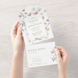 Invitation Tout En Un Élégant Fleur sauvage Pastel Soft Mariage botaniqu
