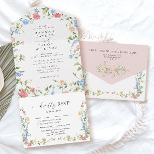 Invitation Tout En Un Élégant Fleur sauvage rose pâle Mariage floral ros