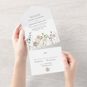Invitation Tout En Un Élégant Fleur sauvage tout en un Mariage