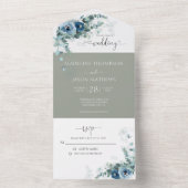 Invitation Tout En Un Elégant Floral Dusty Blue Greenery Mariage (À l'intérieur)