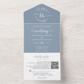 Invitation Tout En Un Élégant Floral Dusty Blue Monogram QR Code Mariage (À l'intérieur)