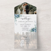 Invitation Tout En Un Elégant Floral Dusty Blue Photo Rsvp Mariage Tout (À l'intérieur)