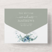 Invitation Tout En Un Élégant Floral Dusty Blue Plain Sage Green Mariage (Verso)