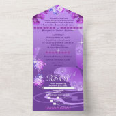 Invitation Tout En Un Élégant floral et papillons violets (À l'intérieur)