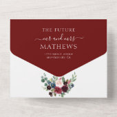 Invitation Tout En Un Elégant Floral Navy Bleu Bourgogne Rouge Mariage T (Verso)