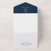 Invitation Tout En Un Elégant Floral Navy Blue Monogram QR Code Mariage (Dehors)