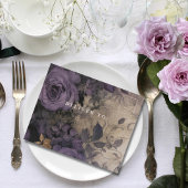 Invitation Tout En Un Élégant floral noir prune violet Rose photo QR Cod