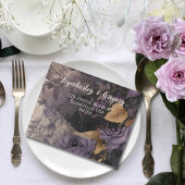 Invitation Tout En Un Élégant floral noir prune violet Rose photo QR Cod