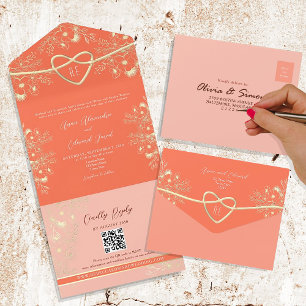 Invitation Tout En Un Élégant Floral Romantique Abricot