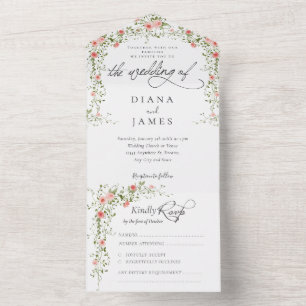 Invitation Tout En Un Élégant Floral Rustic roses Mariage