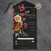 Invitation Tout En Un Elégant foncé Automne Floral Mariage Non Dîner