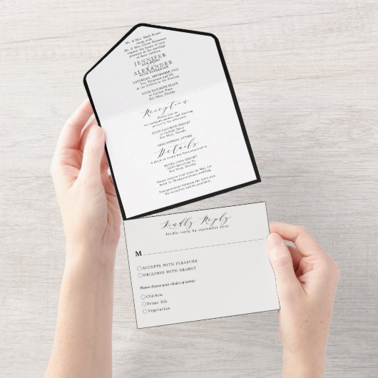 Invitation Tout En Un Élégant Formal Simple Mariage noir et blanc Tout (Déchirure)