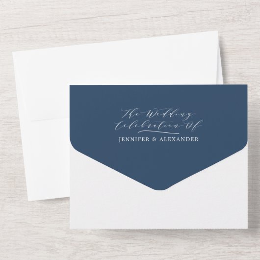 Invitation Tout En Un Élégant Formal Simple Navy Bold Mariage (Verso)