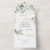 Invitation Tout En Un Elegant Gold Greenery Eucalyptus Monogram Wedding (À l'intérieur)