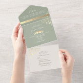 Invitation Tout En Un Elégant Gold Greenery Sage Mariage (Déchirure)