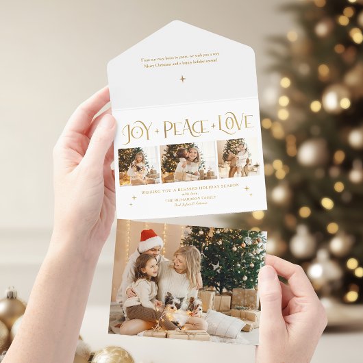 Invitation Tout En Un Elegant Gold Joy Peace Love Script 3-Photo