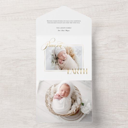 Invitation Tout En Un Elegant Gold Peace on Earth Photo (À l'intérieur)