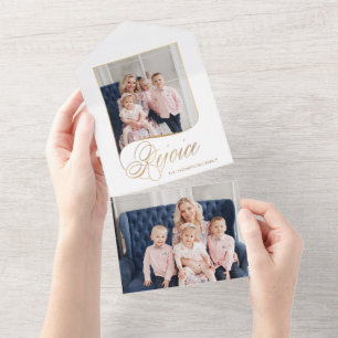 Invitation Tout En Un Élégant Gold Rejoice Calligraphie Script Photo