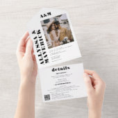 Invitation Tout En Un Élégant Gras simple noir blanc mariage photo (Déchirure)