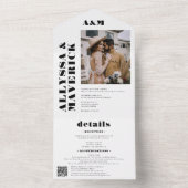 Invitation Tout En Un Élégant Gras simple noir blanc mariage photo (À l'intérieur)