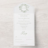 Invitation Tout En Un Élégant Green Chinoiserie Bird Crest Mariage (À l'intérieur)