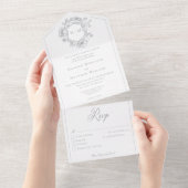 Invitation Tout En Un Elegant Grey Chinoiserie Bird Crest Mariage Dîner (Déchirure)