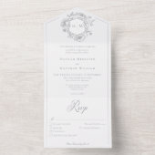 Invitation Tout En Un Elegant Grey Chinoiserie Bird Crest Mariage Dîner (À l'intérieur)