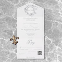 Elegant Gris Chinoiserie Bird Crest Mariage QR