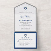 Invitation Tout En Un Elégant gris et Navy Blue Bar Mitzvah All In One (À l'intérieur)