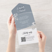 Invitation Tout En Un Elégant gris QR Code Monogramme Mariage RSVP (Déchirure)