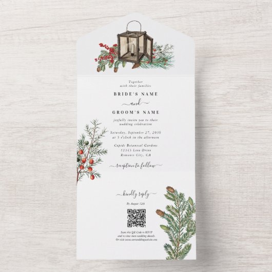 Invitation Tout En Un Élégant hiver Pins rustique Mariage de lanterne (À l'intérieur)