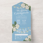 Invitation Tout En Un Elégant Hydrangeas Éclairage à cordes Mariage bleu (À l'intérieur)