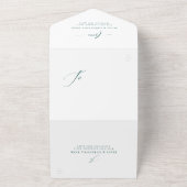 Invitation Tout En Un Élégant initiales simple turquoise mariage foncé (Dehors)