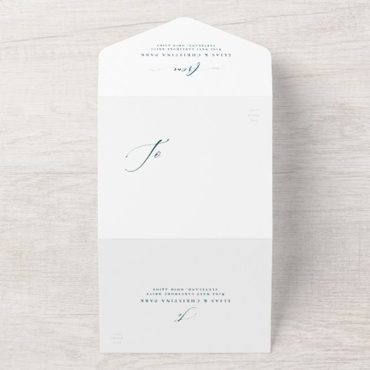 Invitation Tout En Un Élégant initiales simple turquoise mariage foncé (Dehors)