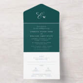 Invitation Tout En Un Élégant initiales simple turquoise mariage foncé (À l'intérieur)