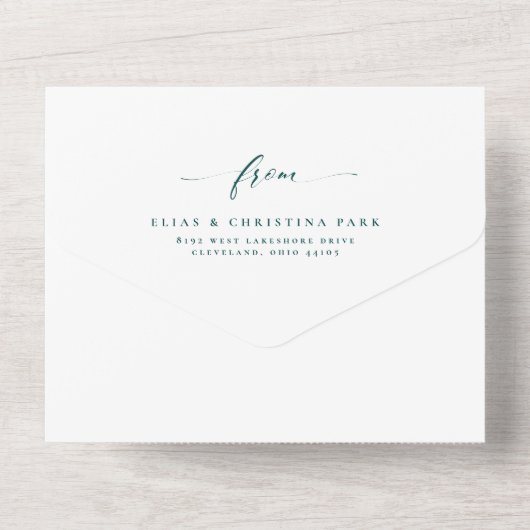 Invitation Tout En Un Élégant initiales simple turquoise mariage foncé (Verso)