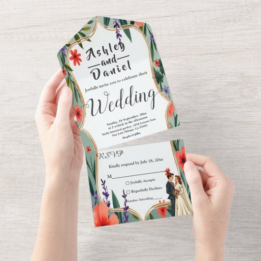 Invitation Tout En Un Élégant Jardin Floral Mariée et Mariage d'été (Déchirure)