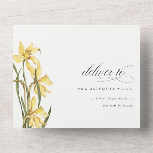 Invitation Tout En Un Élégant Jaune Daffodile Jaune Mariage Floral (Recto)