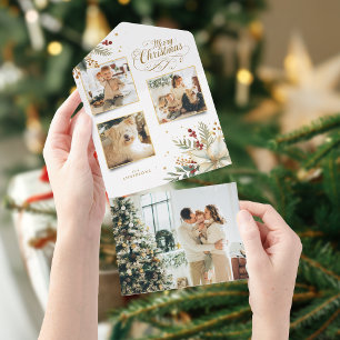 Invitation Tout En Un Élégant Joyeux Noël en or Botanique 3-Photo