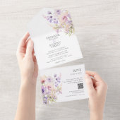 Invitation Tout En Un Élégant Lavande Floral Fleurs sauvages QR RSVP (Déchirure)
