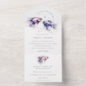 Invitation Tout En Un Elégant Lilac Aquarelle Mariage de poisson côtier (À l'intérieur)
