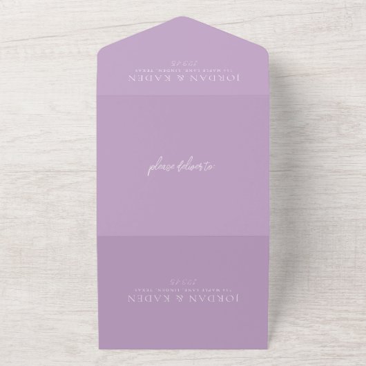 Invitation Tout En Un Élégant Lilac Script Monogram Mariage (Dehors)