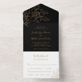 Invitation Tout En Un Elégant Line Art Floral Black and Gold Mariage (À l'intérieur)