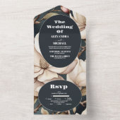 Invitation Tout En Un Elégant Magnolias rose et verdure (À l'intérieur)