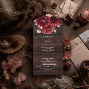 Invitation Tout En Un Élégant mariage à l'aquarelle avec dahlia de Bourg