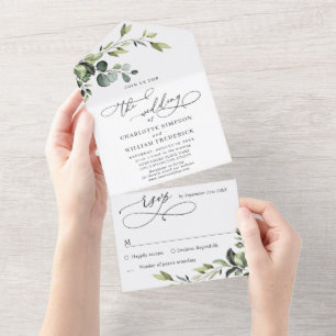 Invitation Tout En Un Élégant mariage à l'aquarelle Eucalyptus verdure